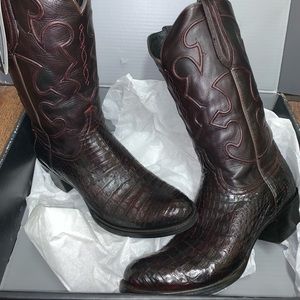 NEW IN BOX LUCCHESE MENS BLACK CHERRY CROCODILE COWBOY BOOTS